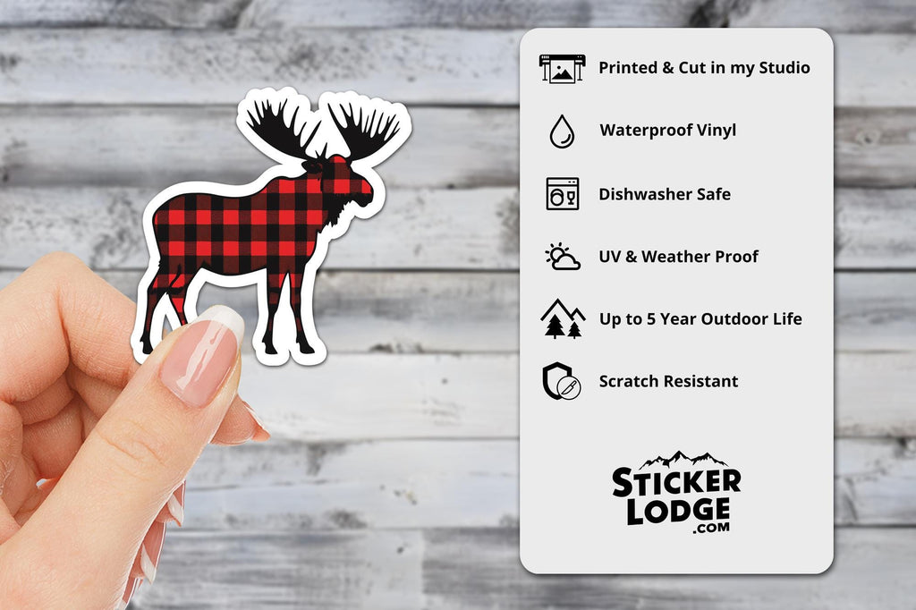 Buffalo Plaid Moose Vinyl Sticker