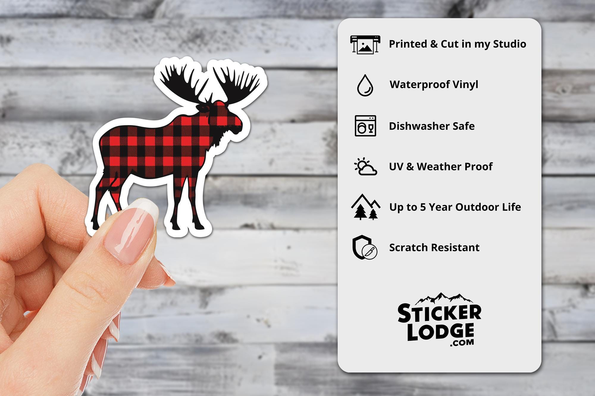 Buffalo Plaid Moose Vinyl Sticker