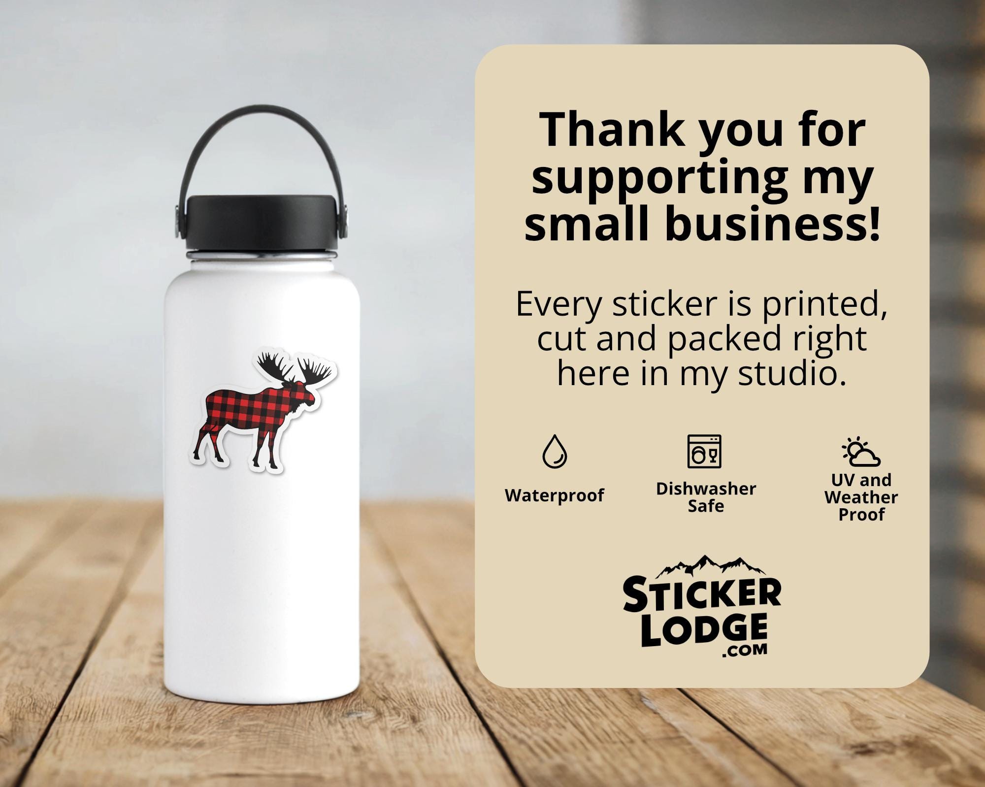 Buffalo Plaid Moose Vinyl Sticker
