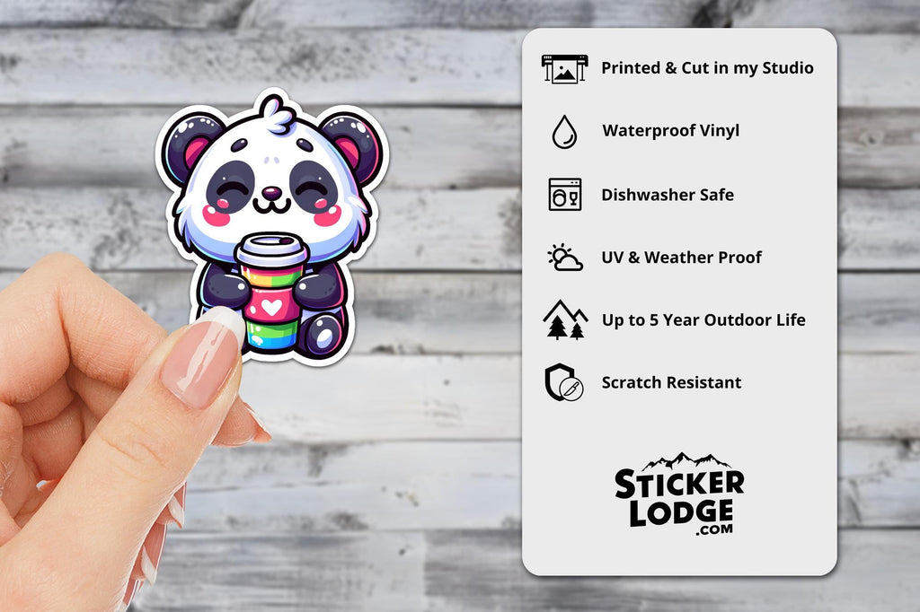Kawaii Panda Bear Coffee Vinyl Sticker