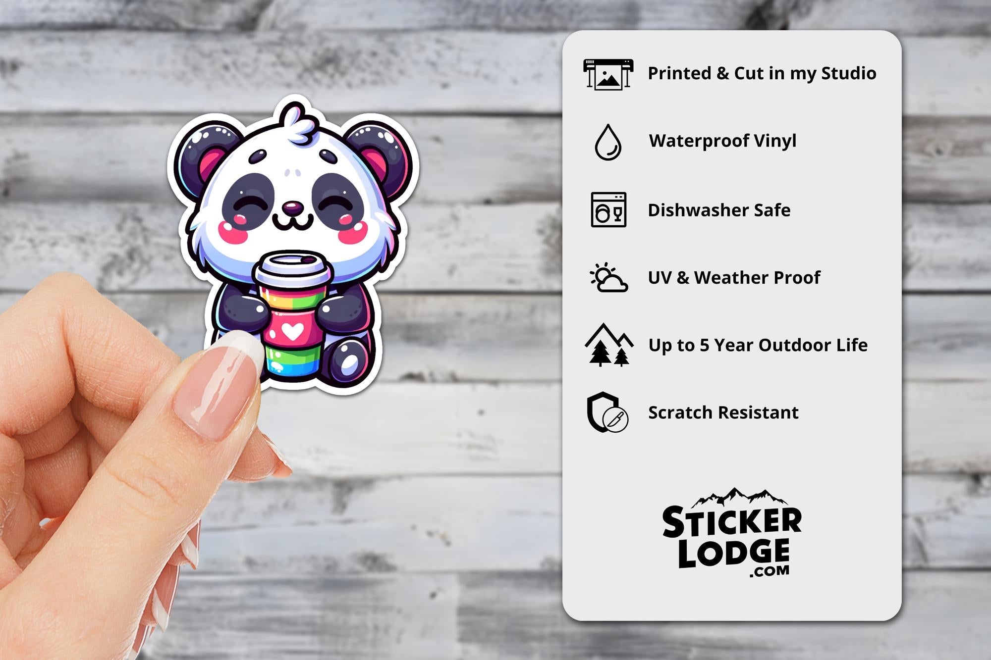 Kawaii Panda Bear Coffee Vinyl Sticker