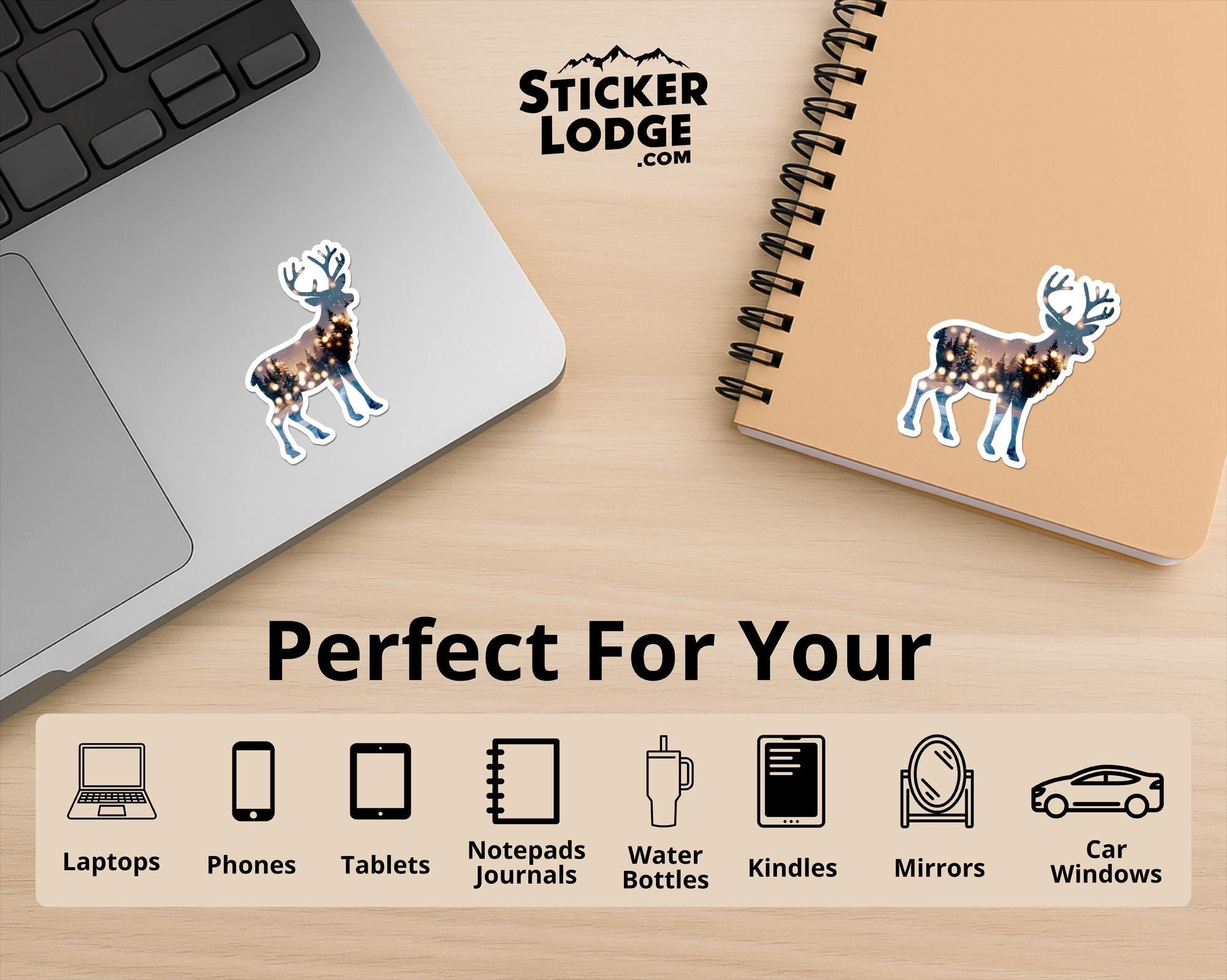 Festive Reindeer and Winter Forest Double Exposure Vinyl Sticker