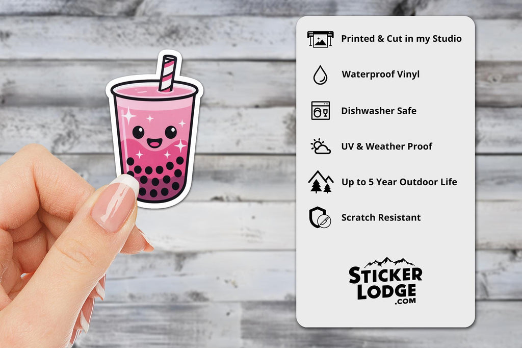 Pink Boba Tea Vinyl Sticker