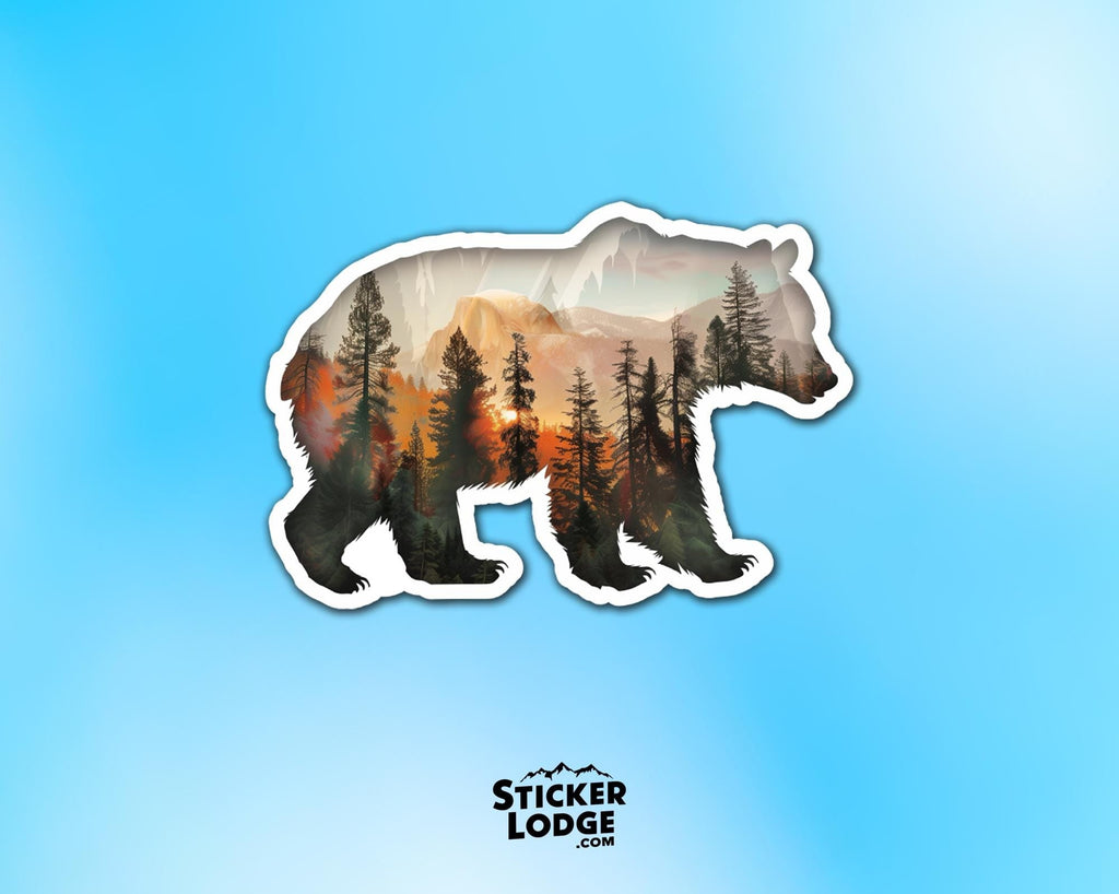 Bear and Forest Nature Silhouette Double Exposure Vinyl Sticker