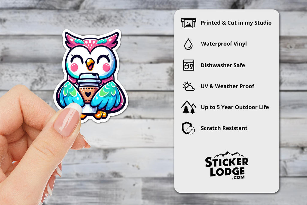 Kawaii Owl Coffee Vinyl Sticker