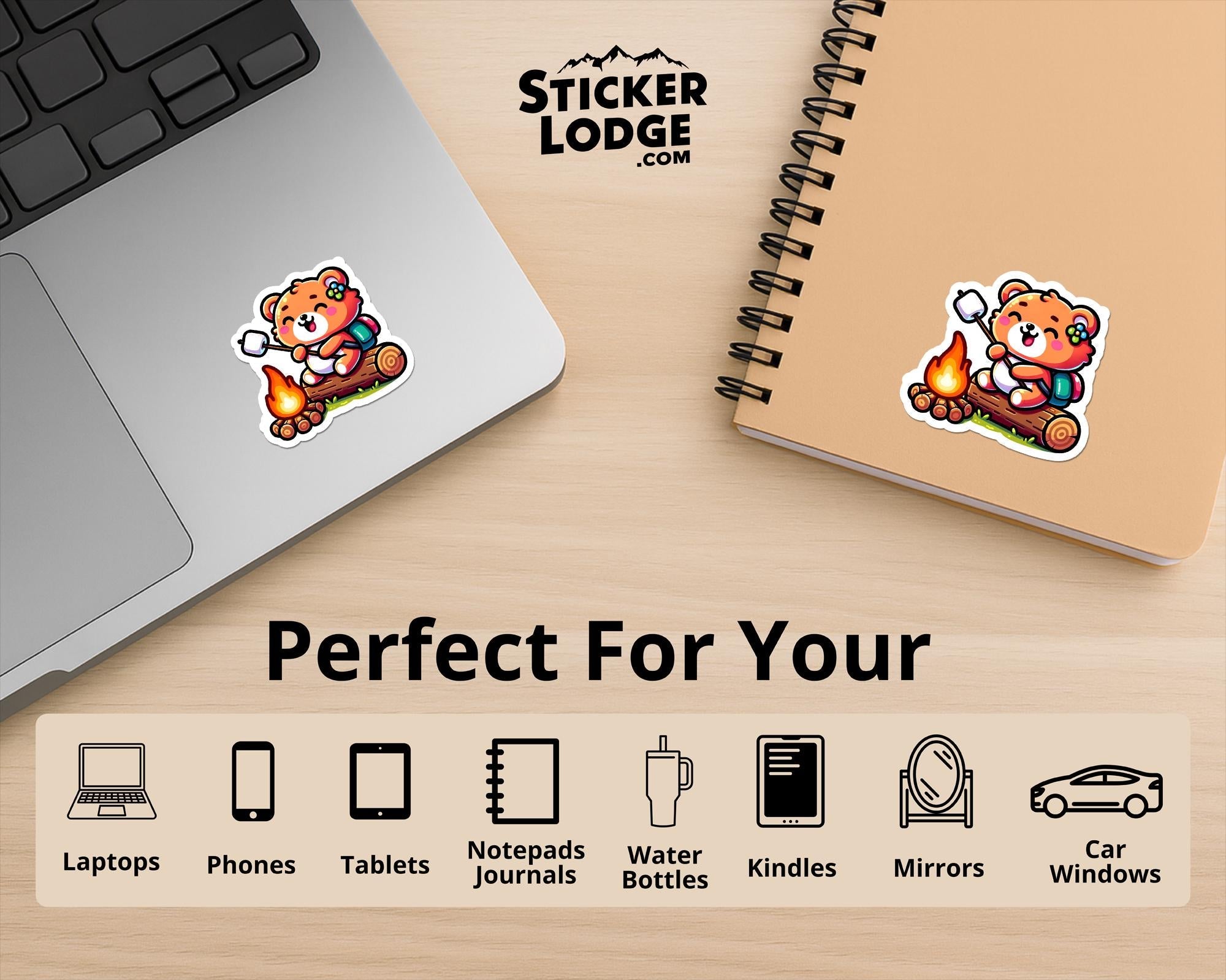 Happy Camper Kawaii Bear Vinyl Sticker