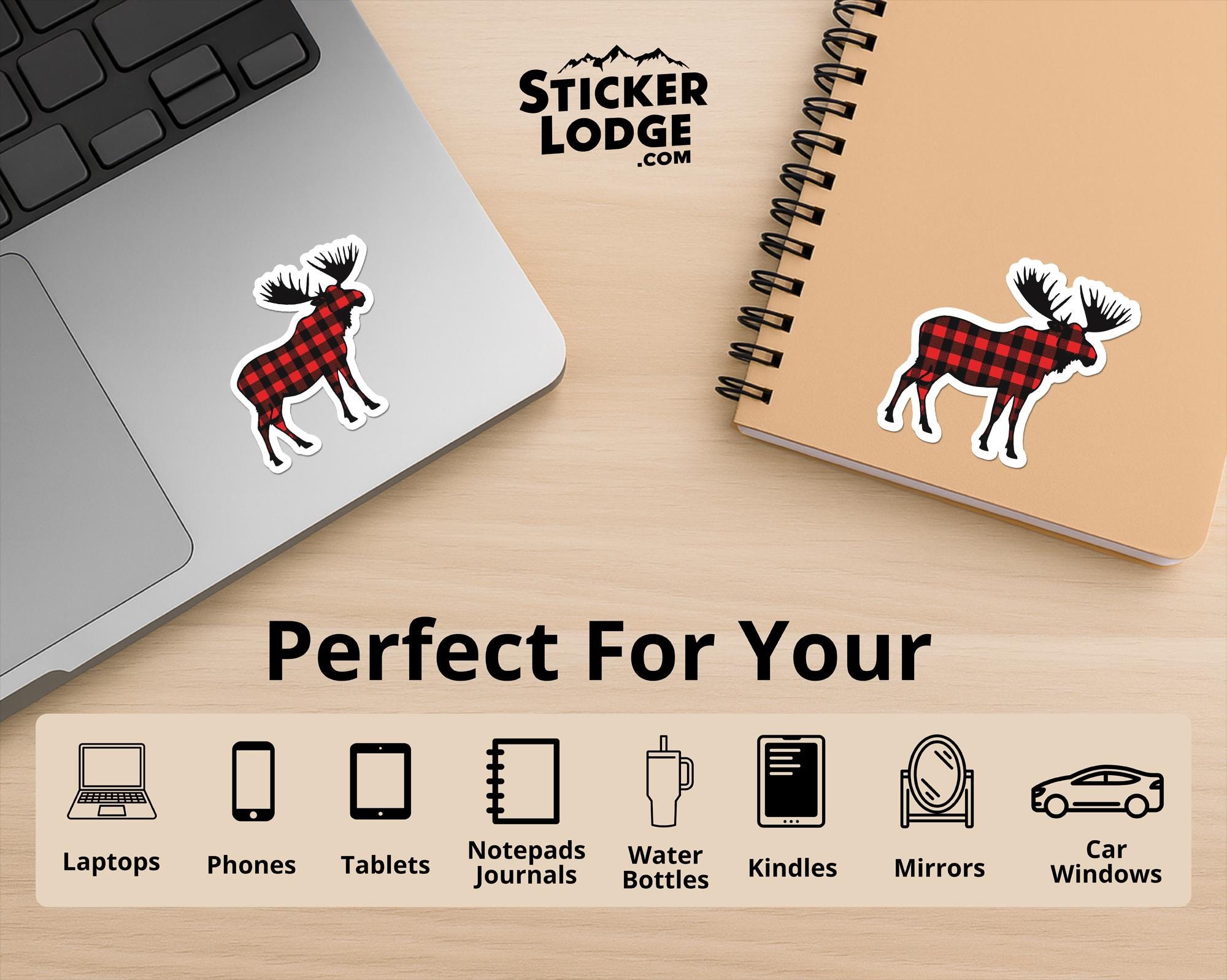 Buffalo Plaid Moose Vinyl Sticker