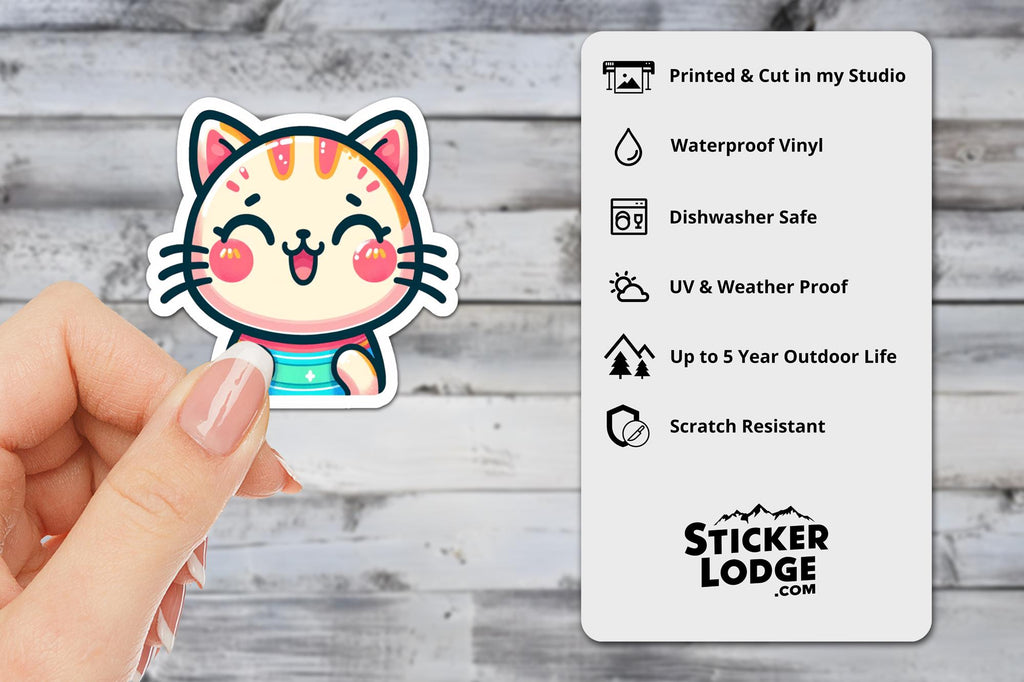 Kawaii Cat Vinyl Sticker: Waterproof Laptop Decal