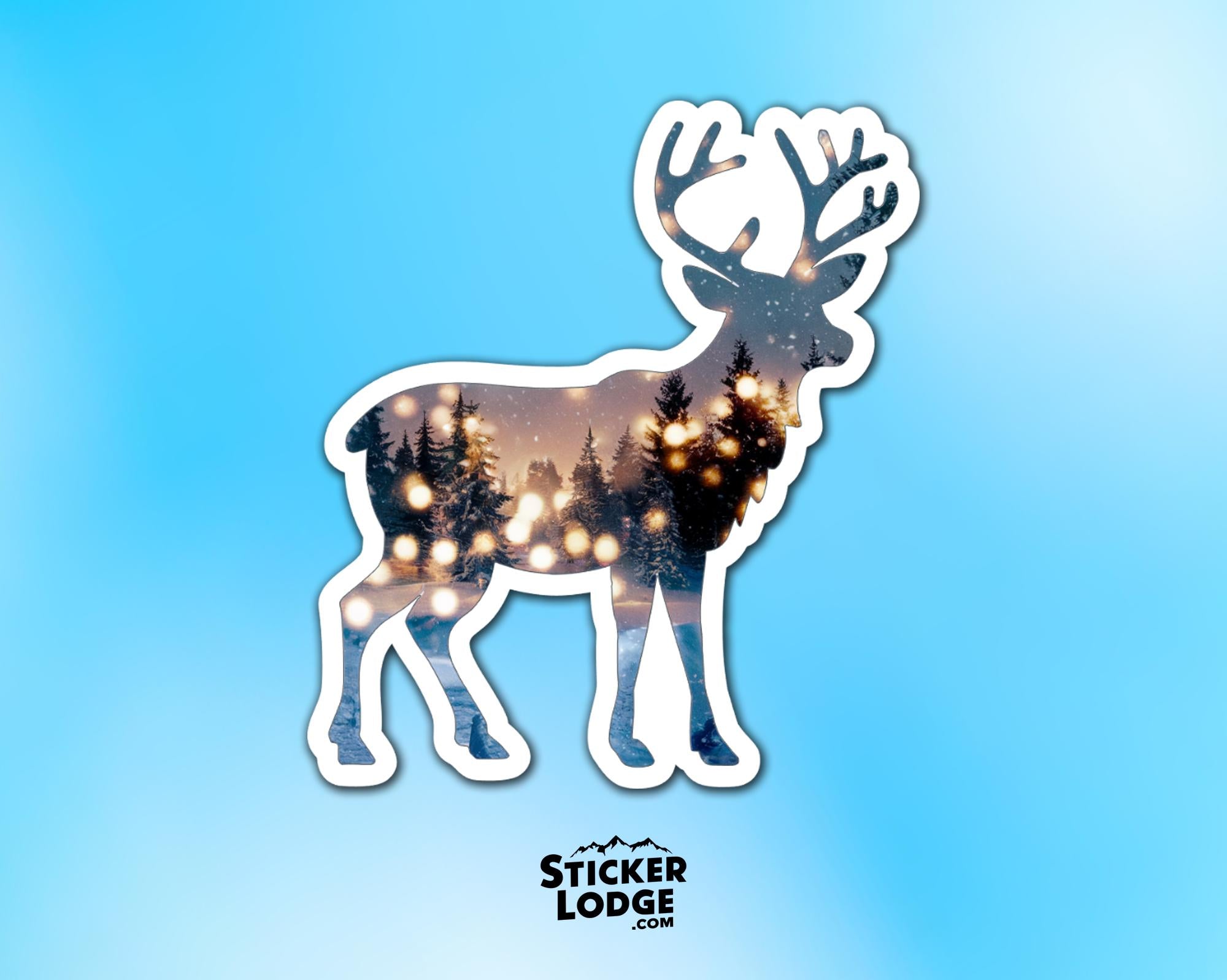 Festive Reindeer and Winter Forest Double Exposure Vinyl Sticker