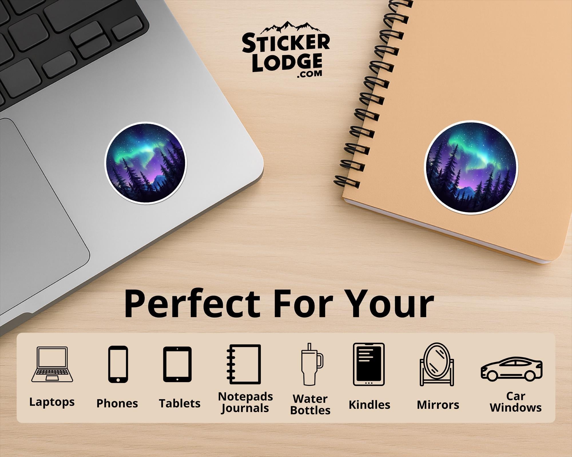 Northern Lights Forest Vinyl Sticker