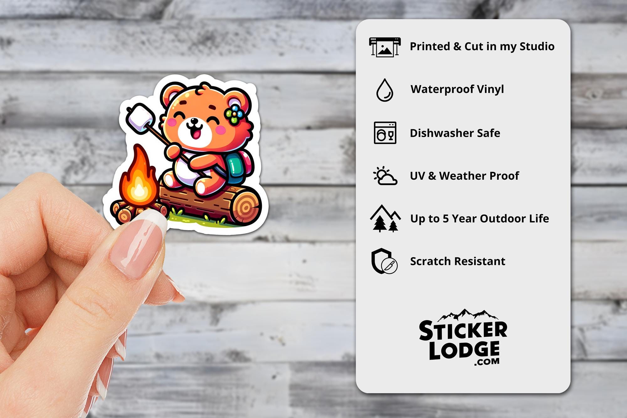 Happy Camper Kawaii Bear Vinyl Sticker