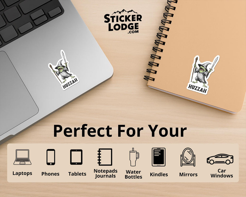 Huzzah Frog Wizard Vinyl Sticker
