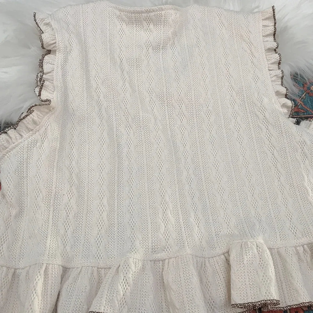 Kawaii Lolita Ruffle Knit Sweater Vest - Japanese Bow Cardigan