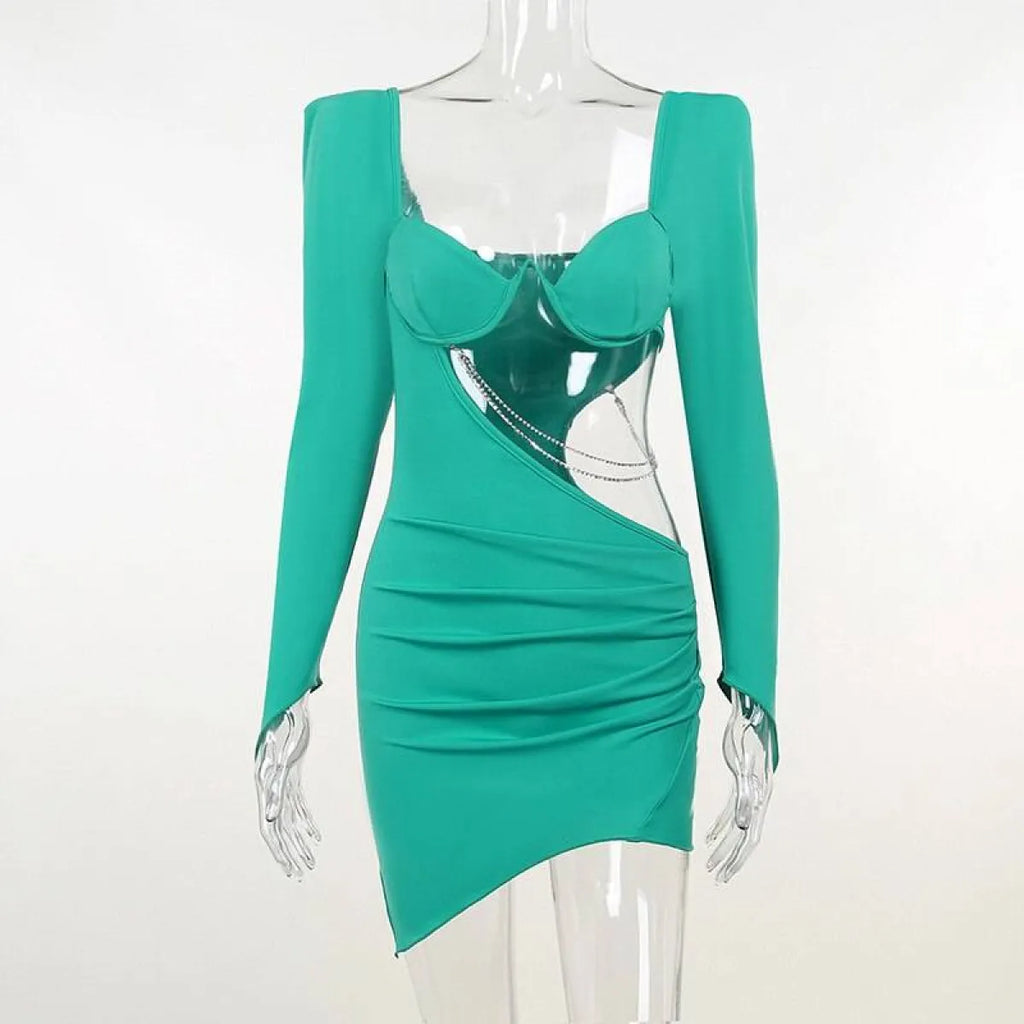 Hollow Out Full Sleeve Mini Dress