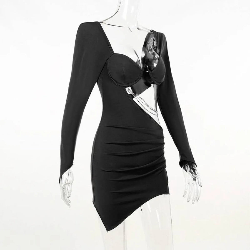Hollow Out Full Sleeve Mini Dress