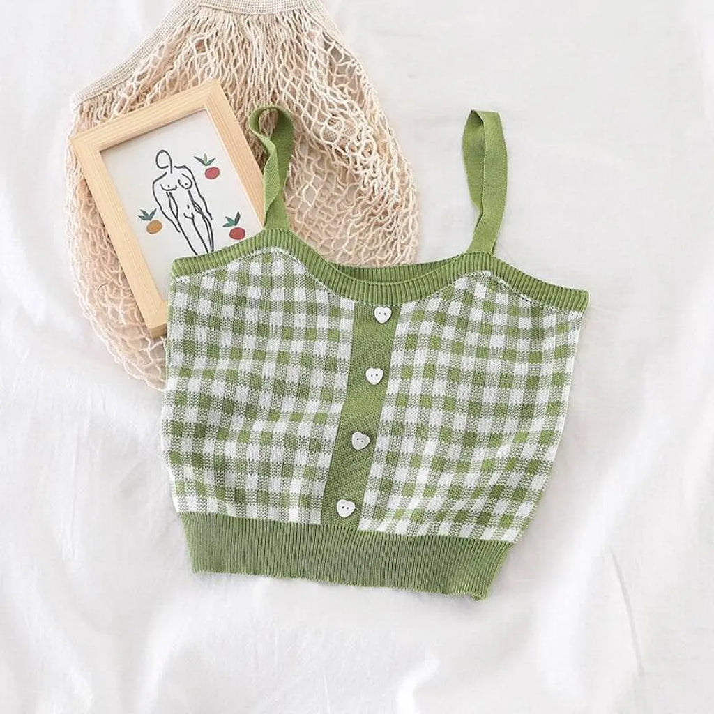 Knitted Plaid Crop Top