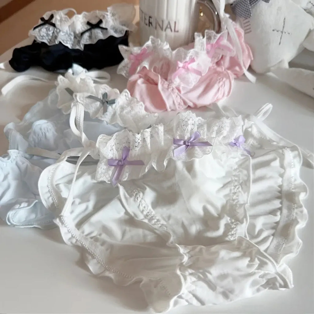 Lolita Ruffle Lace-Up Panties – Cute Low Waist Cotton Briefs