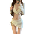Mermaid 4PC Bikini Set – Drawstring Skirt & Diamond Chain Trim