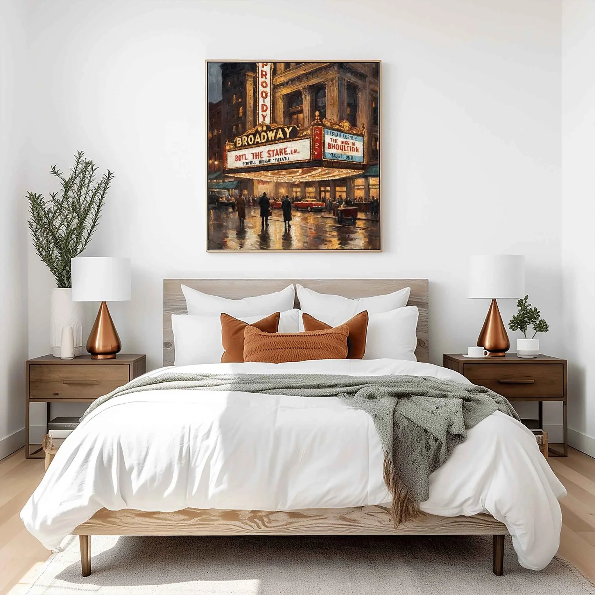 Broadway Noir: Vintage New York City Rain & Theater Lights Oil Painting