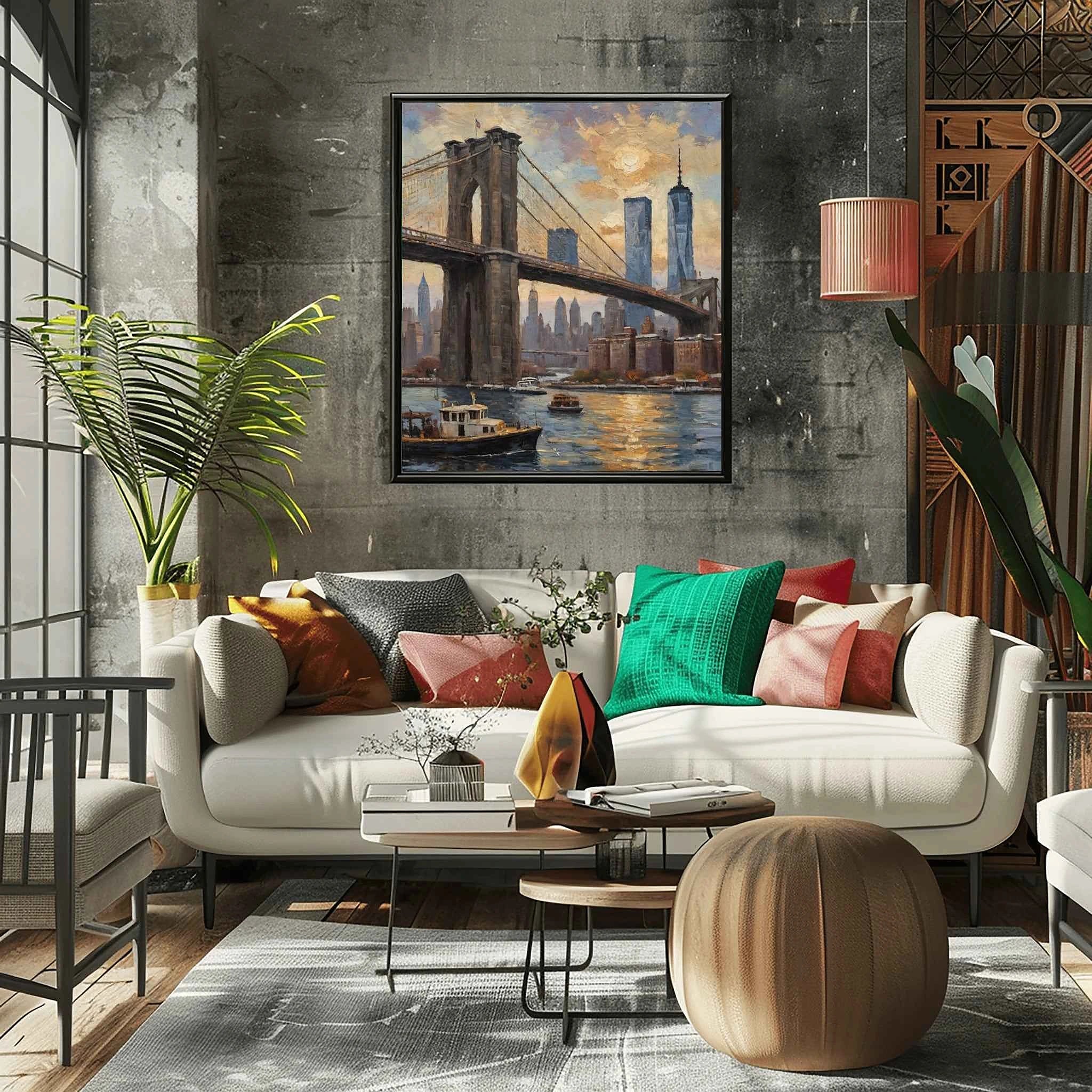 Brooklyn Twilight: Iconic NYC Bridge & Skyline Oil Painting Canvas Art