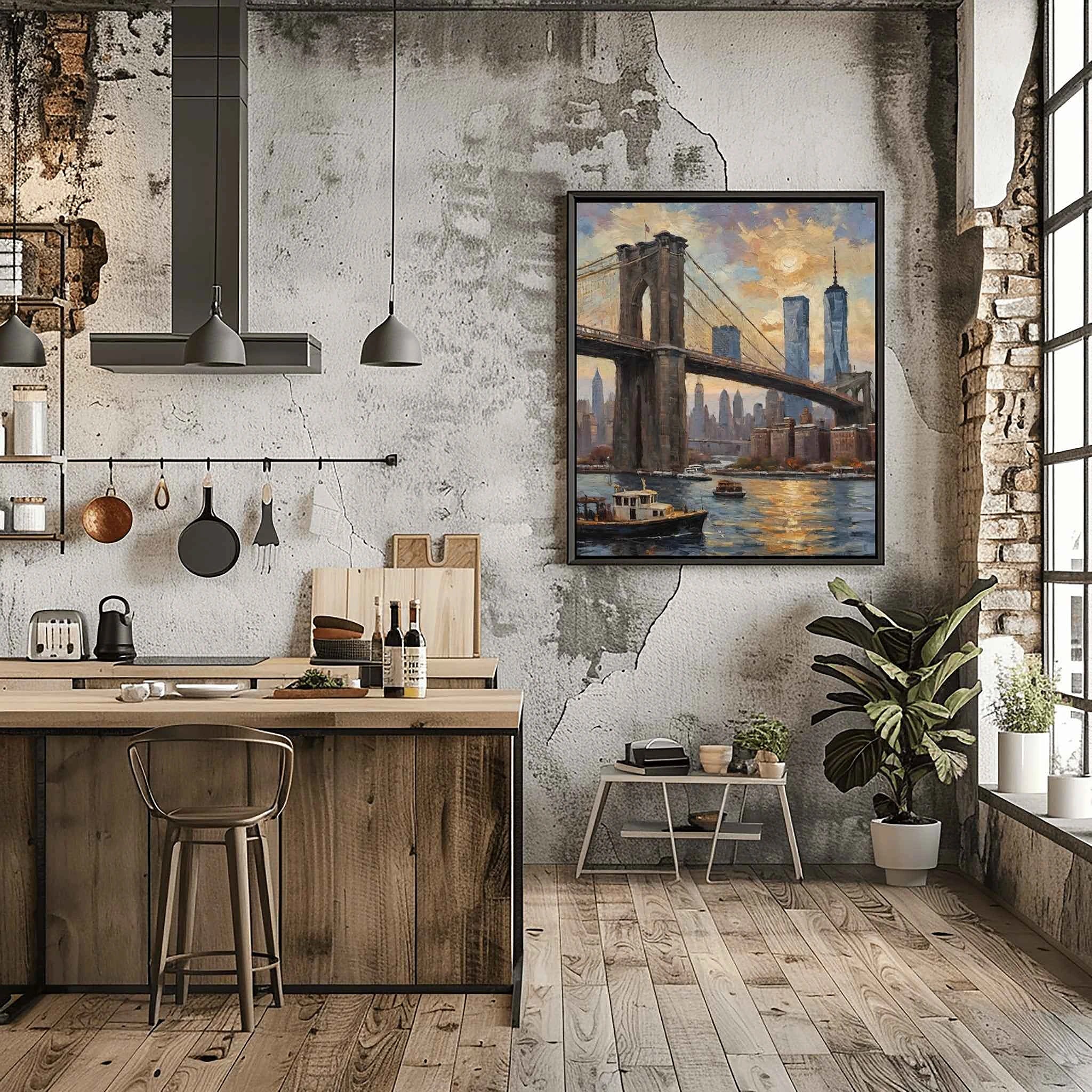 Brooklyn Twilight: Iconic NYC Bridge & Skyline Oil Painting Canvas Art