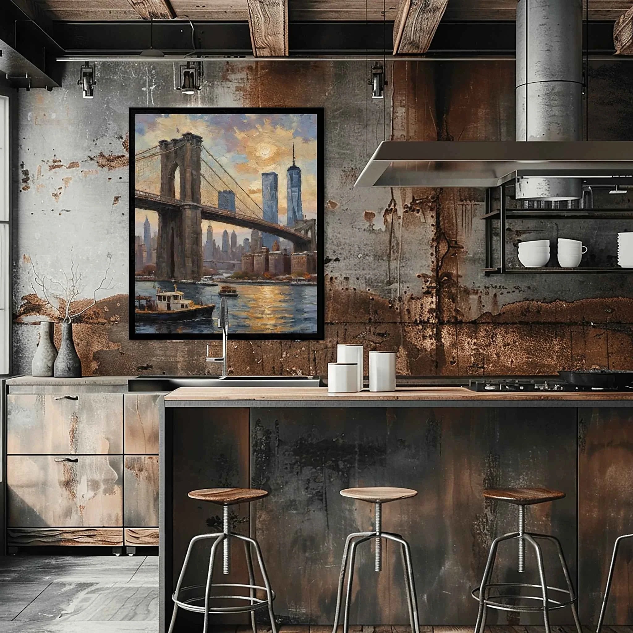 Brooklyn Twilight: Iconic NYC Bridge & Skyline Oil Painting Canvas Art