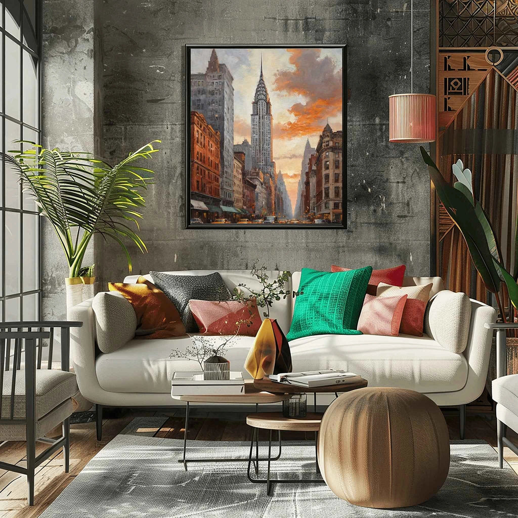 Golden Chrysler: Sunset Manhattan Skyline & Art Deco Architecture Oil Painting