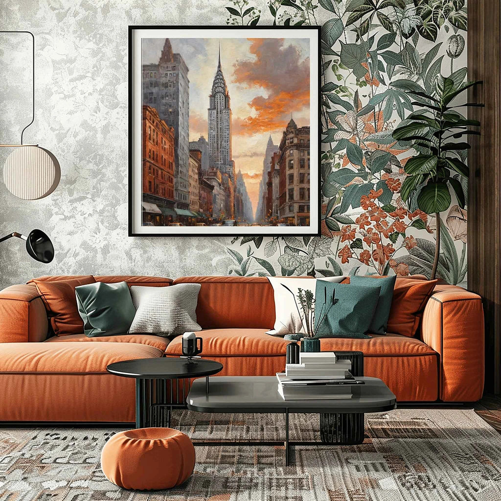 Golden Chrysler: Sunset Manhattan Skyline & Art Deco Architecture Oil Painting