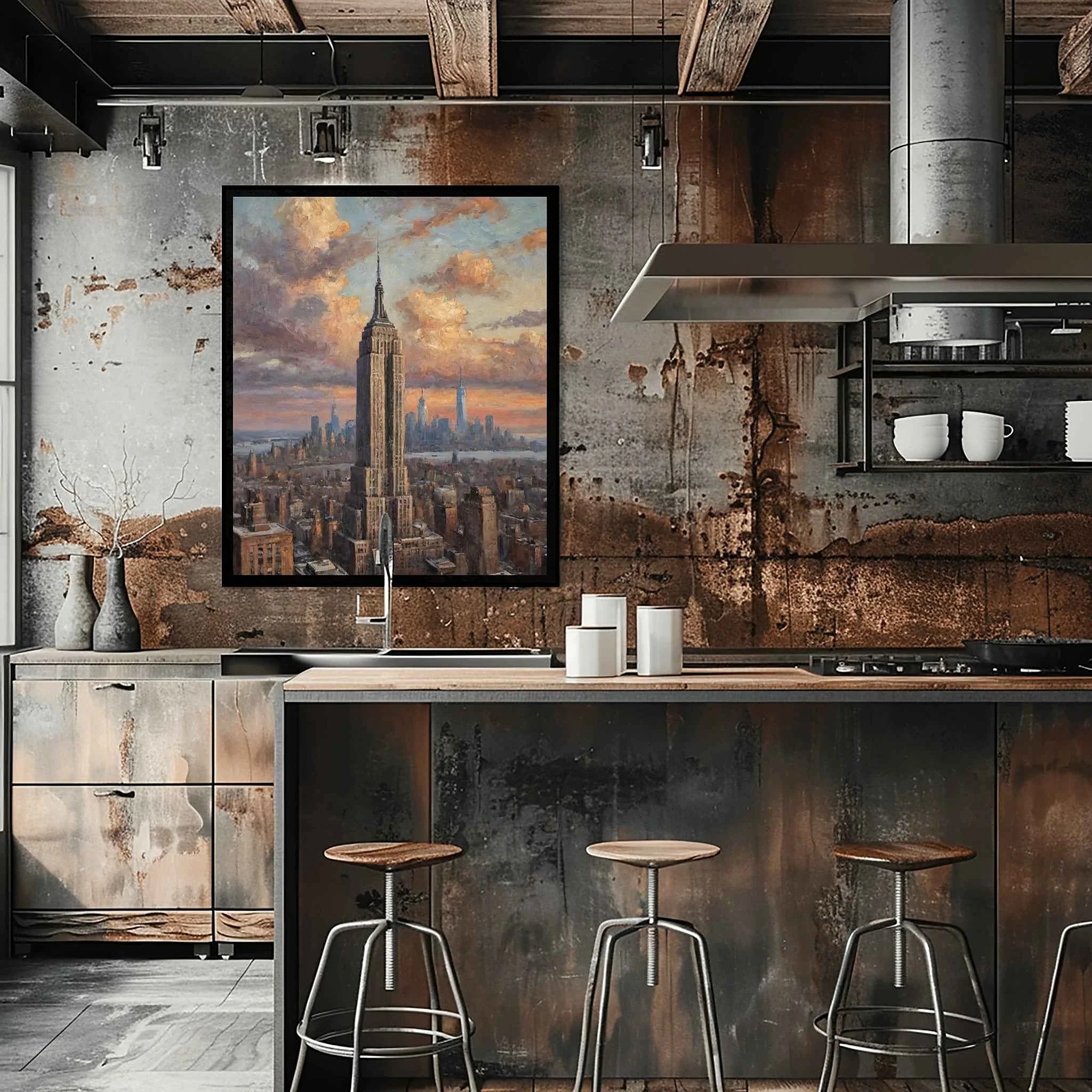 Empire State Sunset: Manhattan Golden Hour & Iconic Cityscape Oil Painting