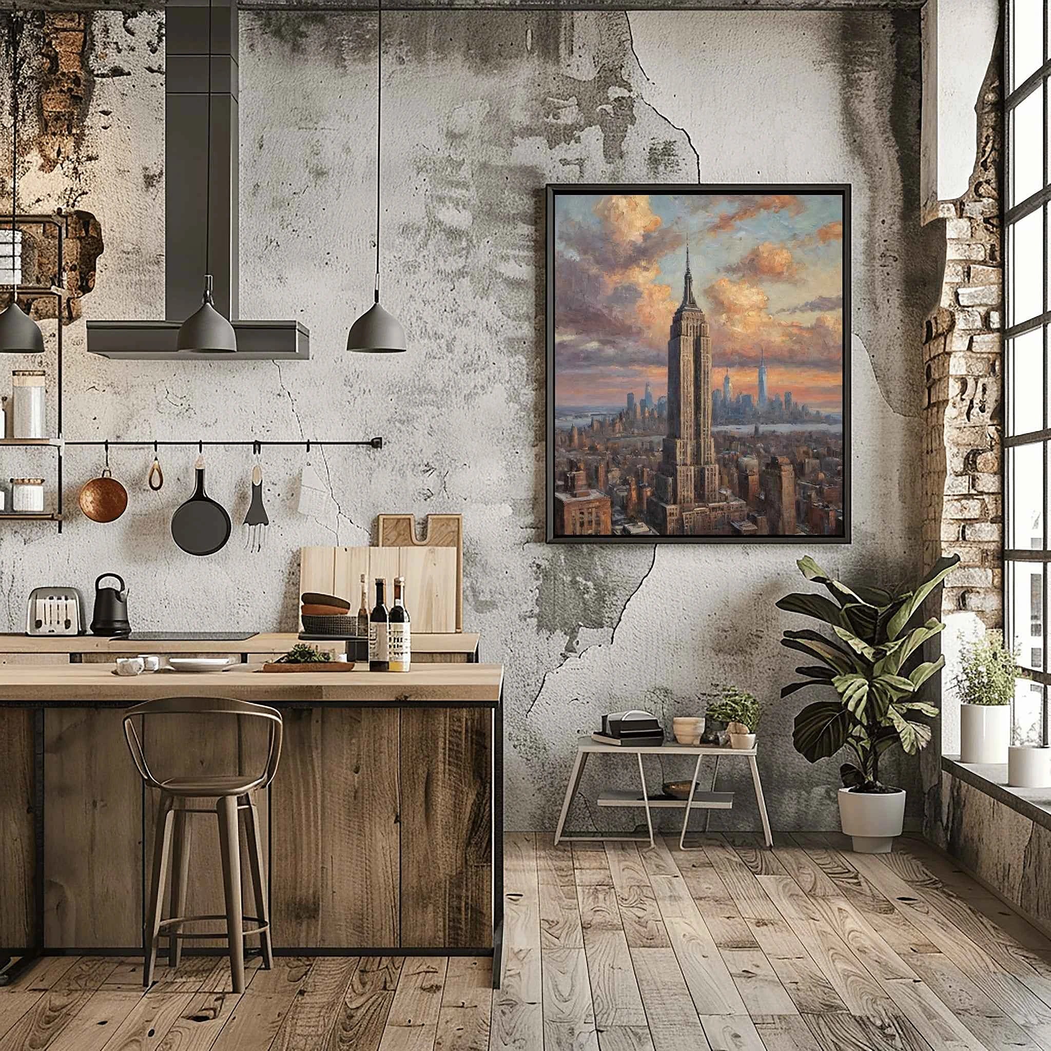 Empire State Sunset: Manhattan Golden Hour & Iconic Cityscape Oil Painting