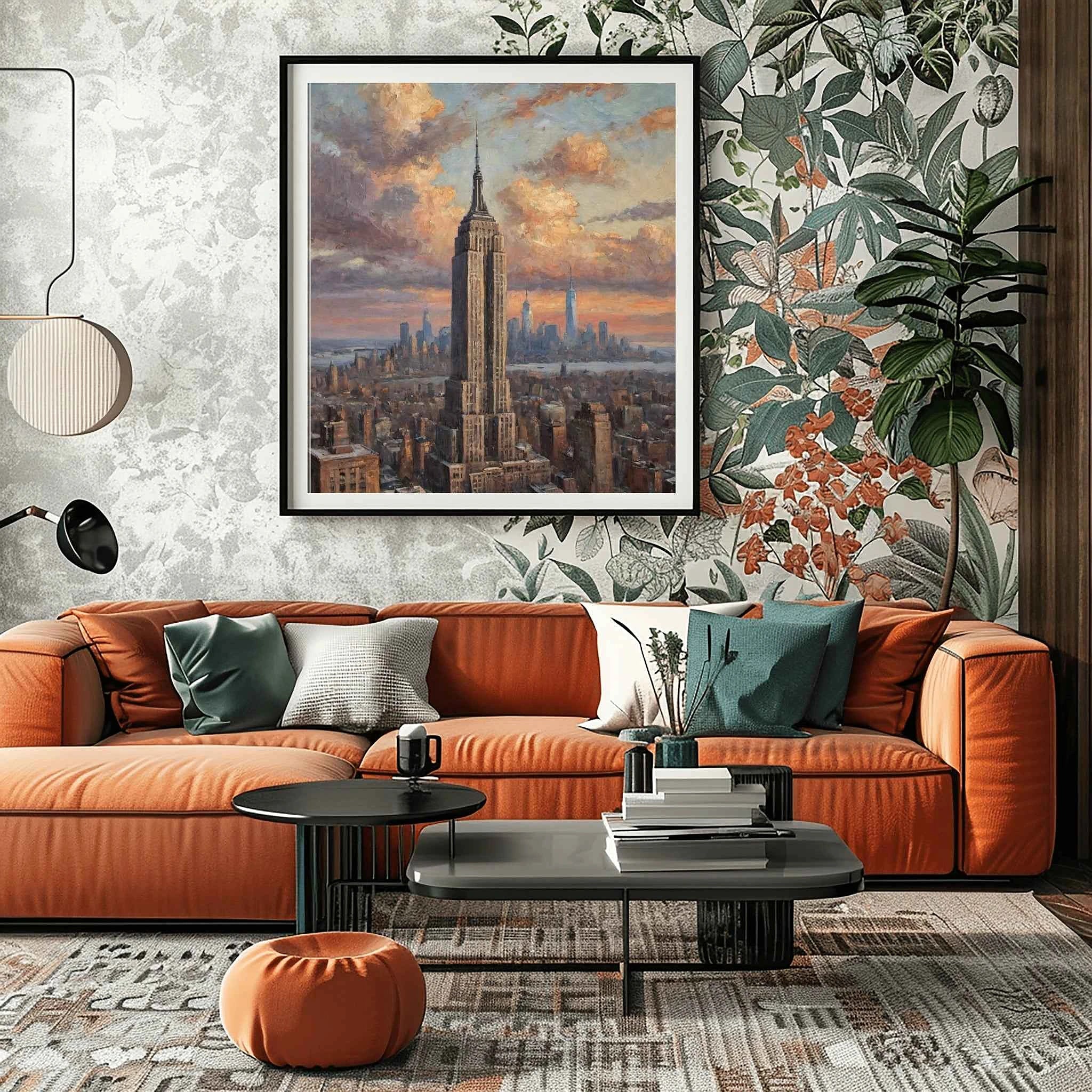 Empire State Sunset: Manhattan Golden Hour & Iconic Cityscape Oil Painting