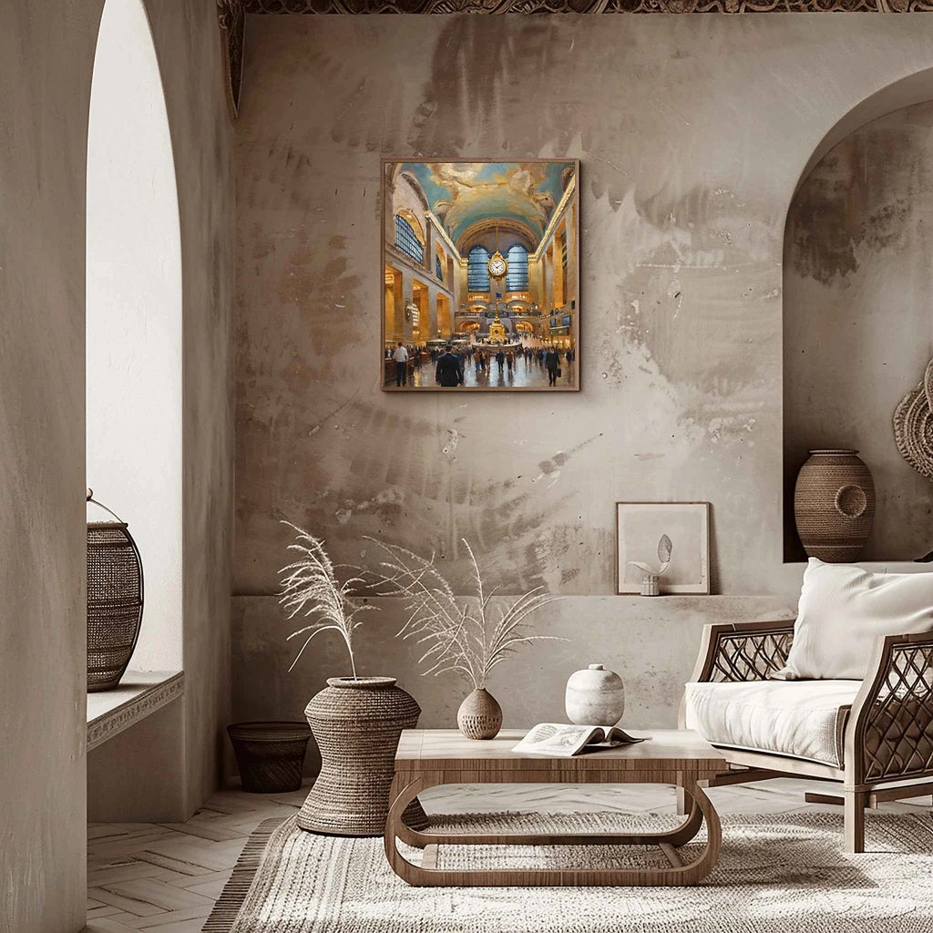 Grand Central Glory: Iconic NYC Terminal & Celestial Ceiling Oil Painting