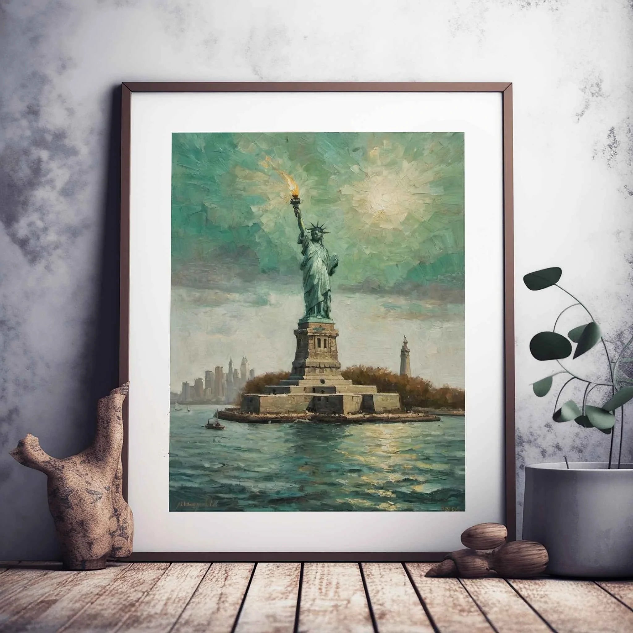 Liberty Beacon: Iconic Statue of Liberty & New York Harbor Oil Painting