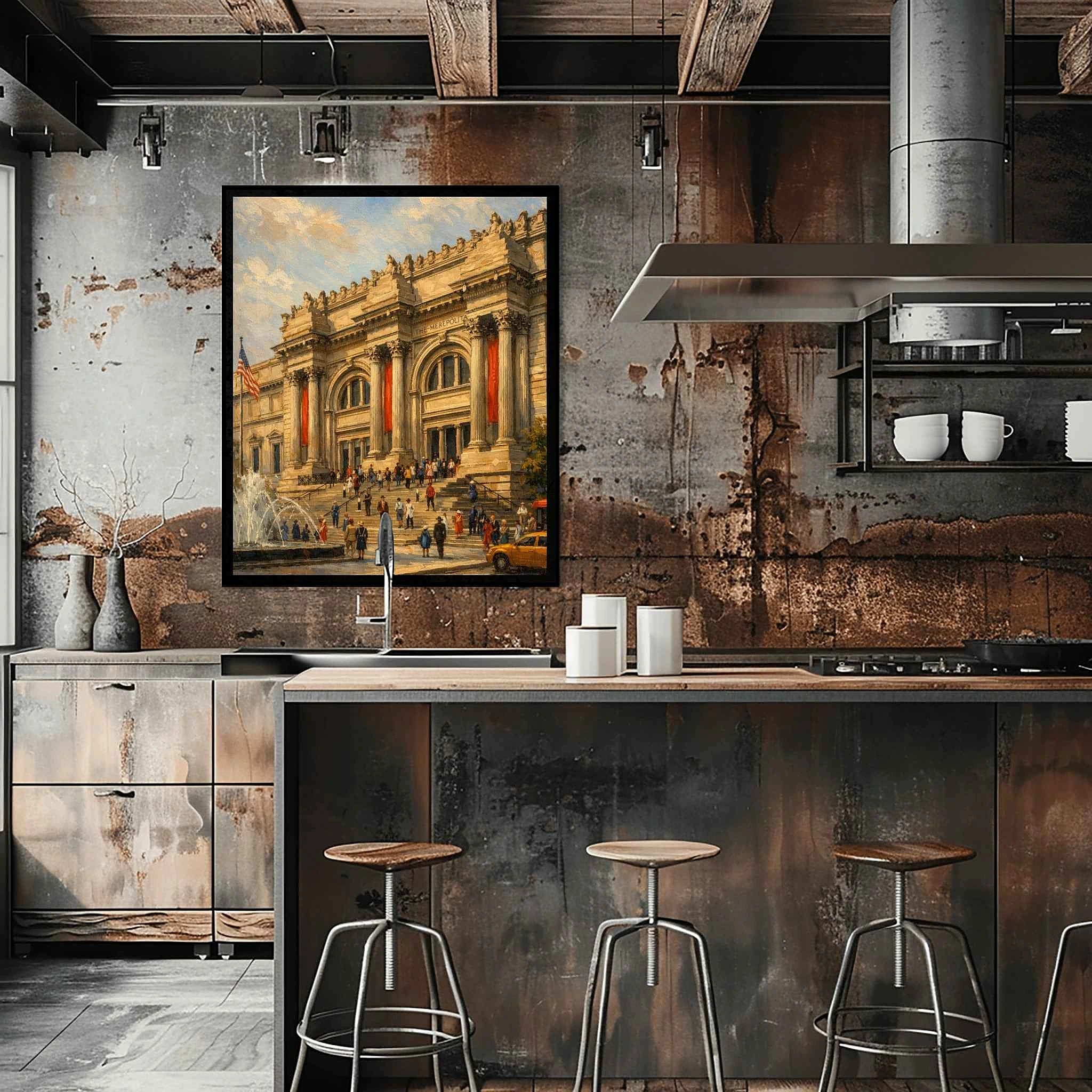 Metropolitan Elegance: Iconic Museum Entrance & NYC Culture Oil Painting