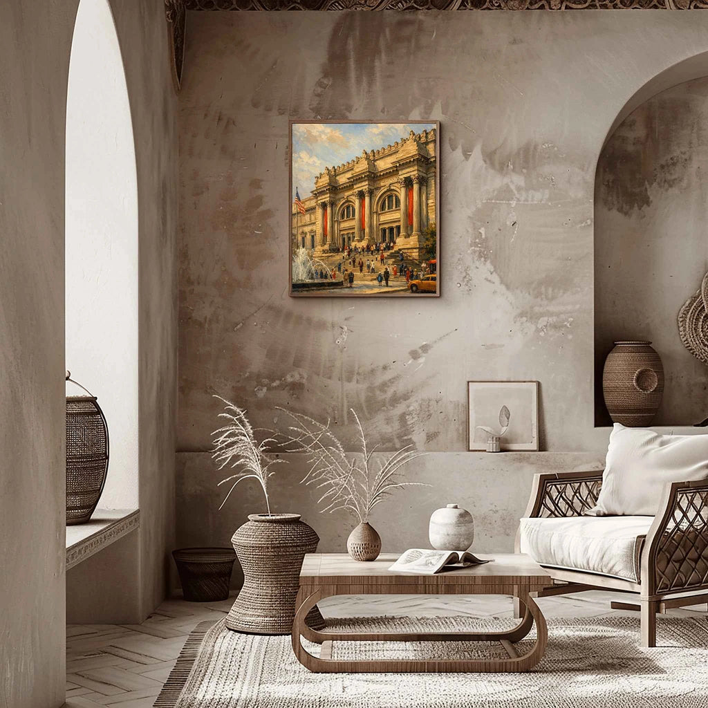 Metropolitan Elegance: Iconic Museum Entrance & NYC Culture Oil Painting