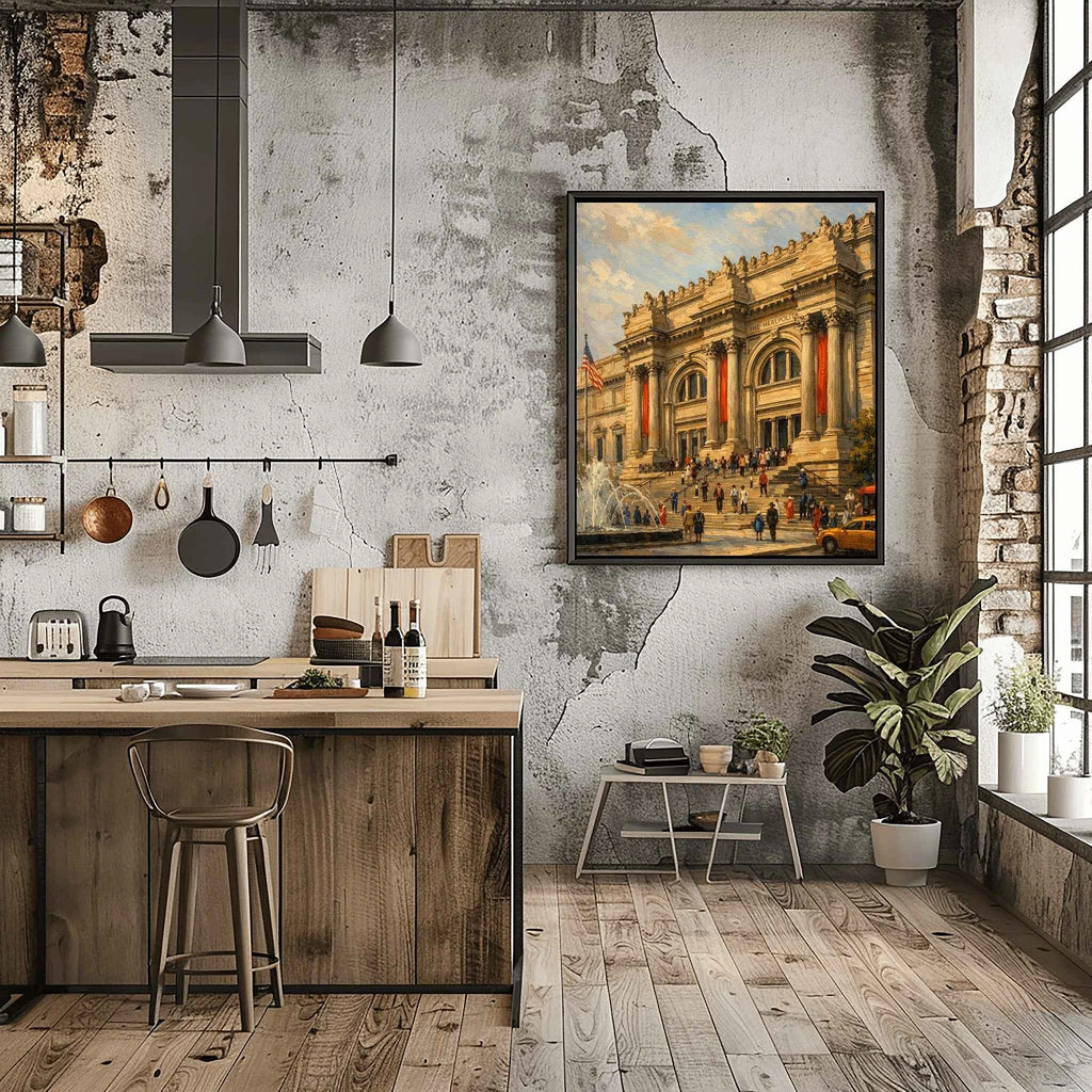 Metropolitan Elegance: Iconic Museum Entrance & NYC Culture Oil Painting