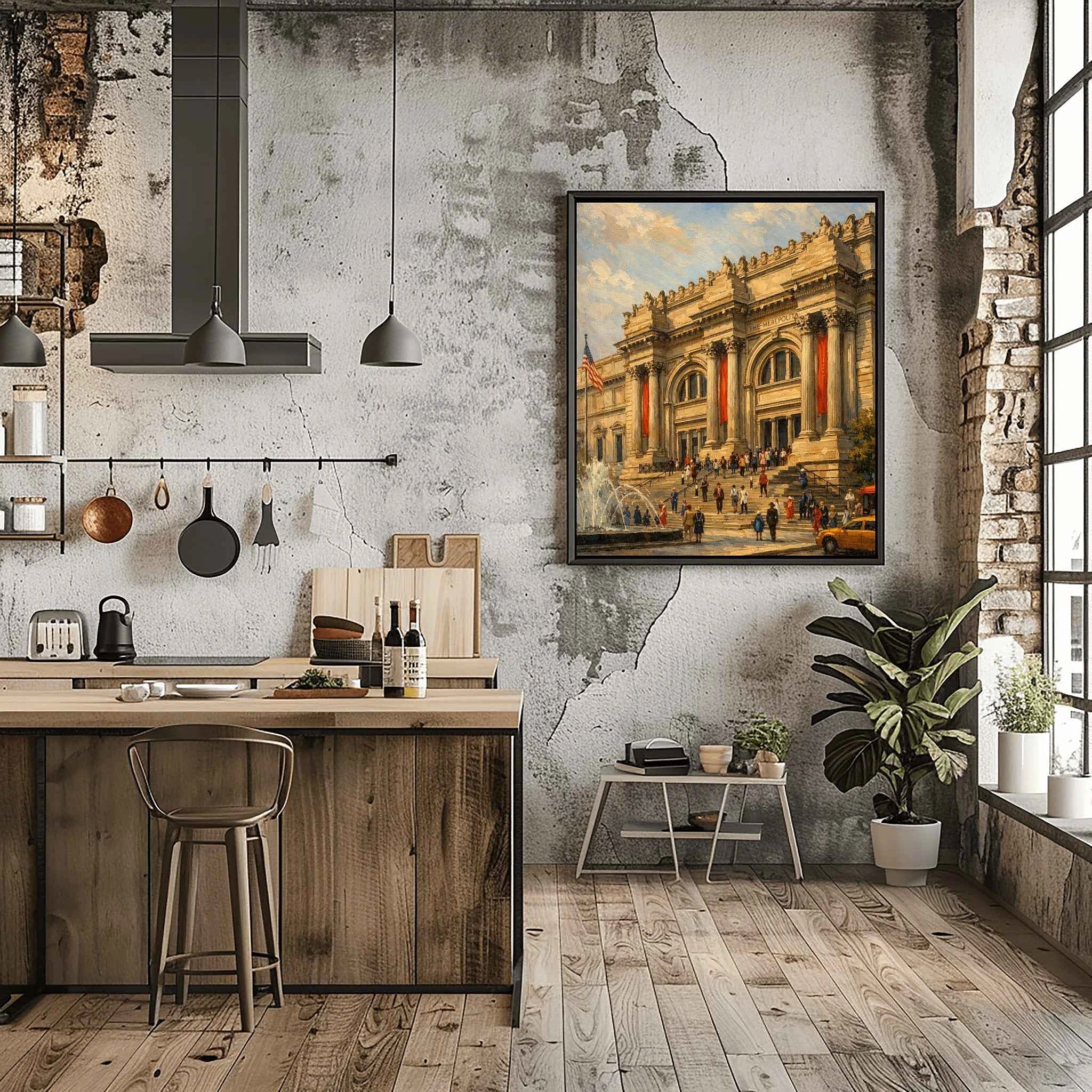 Metropolitan Elegance: Iconic Museum Entrance & NYC Culture Oil Painting