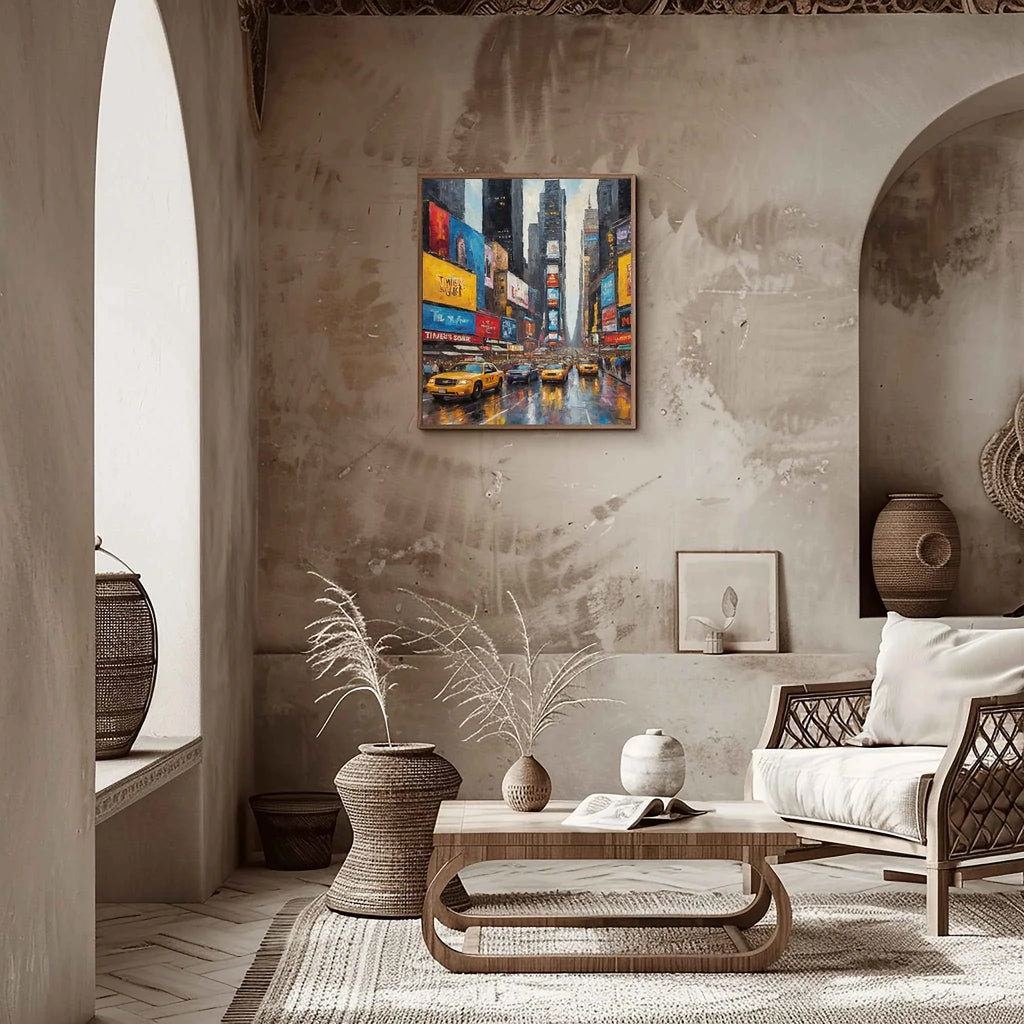 Times Square Pulse: Iconic NYC Neon Lights & Busy City Streets Oil Painting