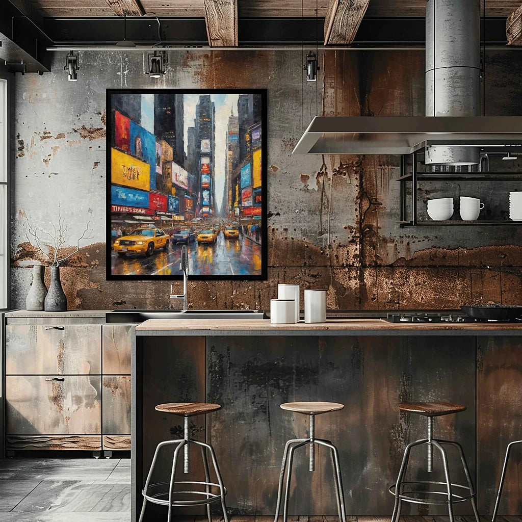 Times Square Pulse: Iconic NYC Neon Lights & Busy City Streets Oil Painting
