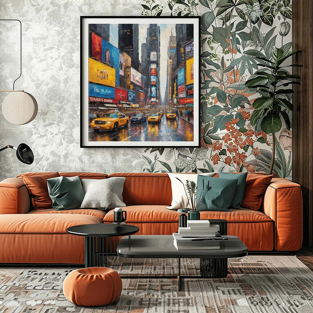 Times Square Pulse: Iconic NYC Neon Lights & Busy City Streets Oil Painting