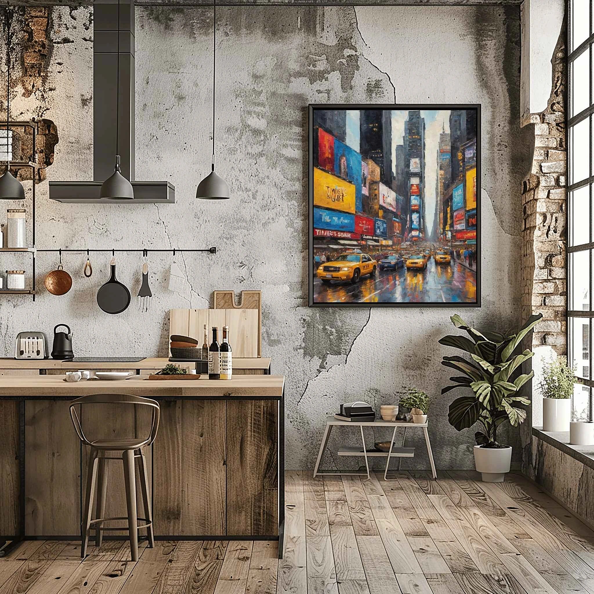 Times Square Pulse: Iconic NYC Neon Lights & Busy City Streets Oil Painting