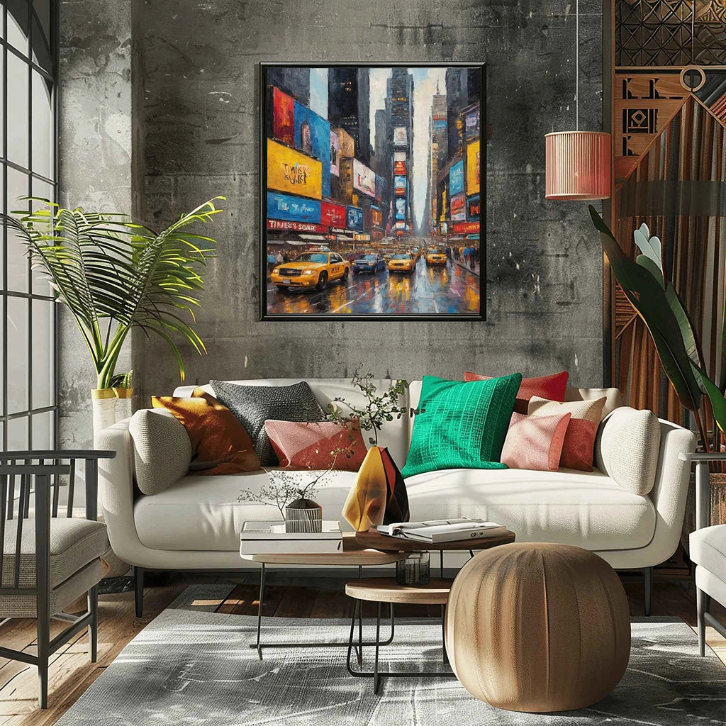 Times Square Pulse: Iconic NYC Neon Lights & Busy City Streets Oil Painting