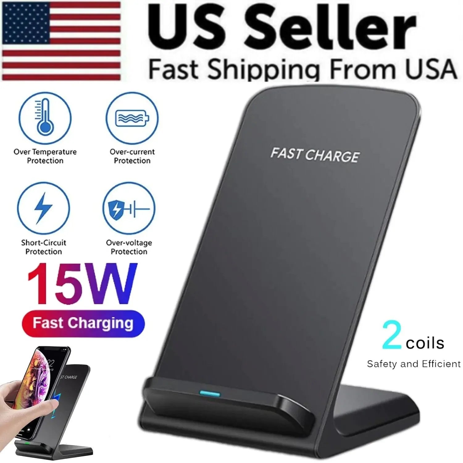 Qi Wireless Fast Charger Charging Pad Stand Dock For Samsung Galaxy iPhone Phone