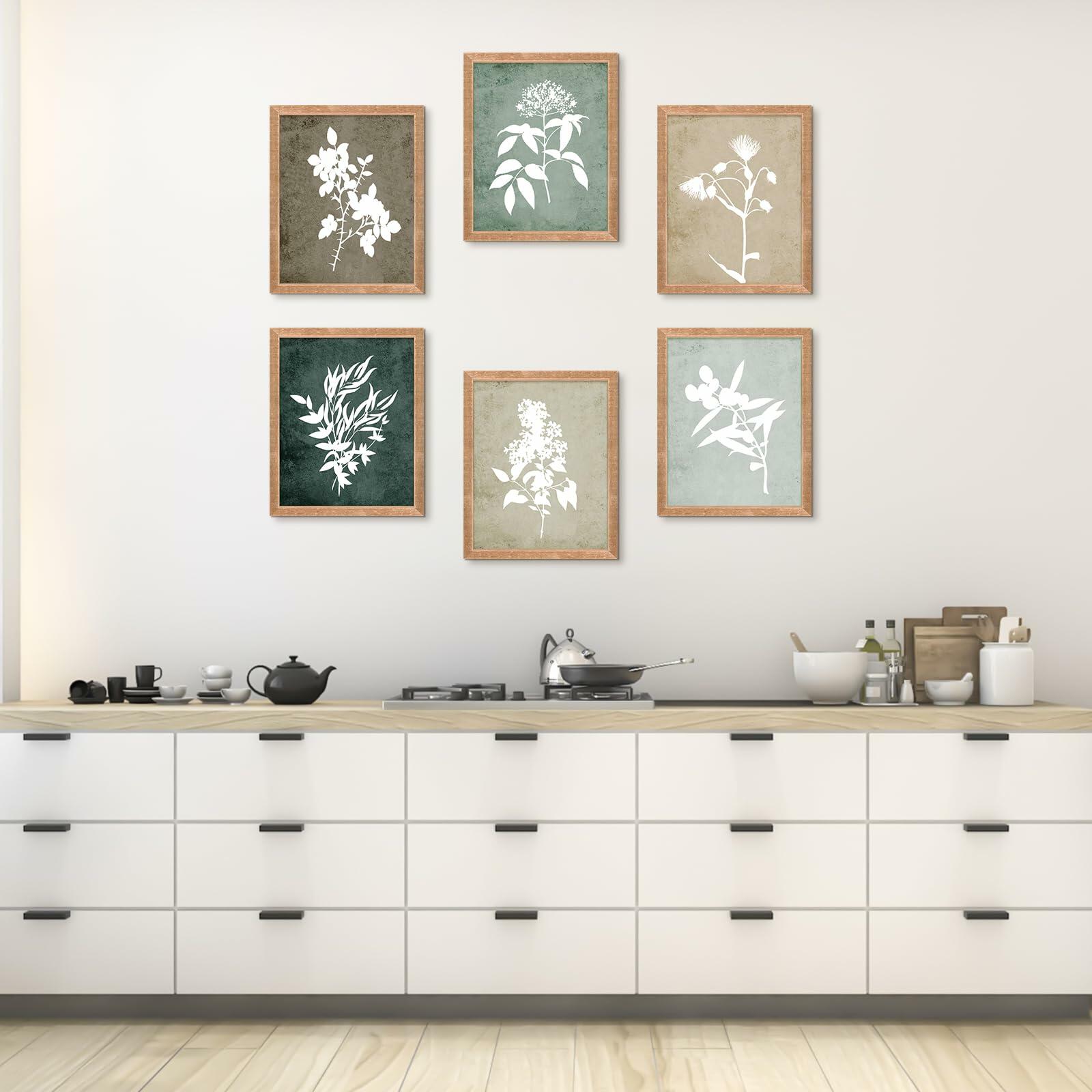 Botanical Wall Art Set of 6 Black Frame Vintage Minimalist Floral 12x10