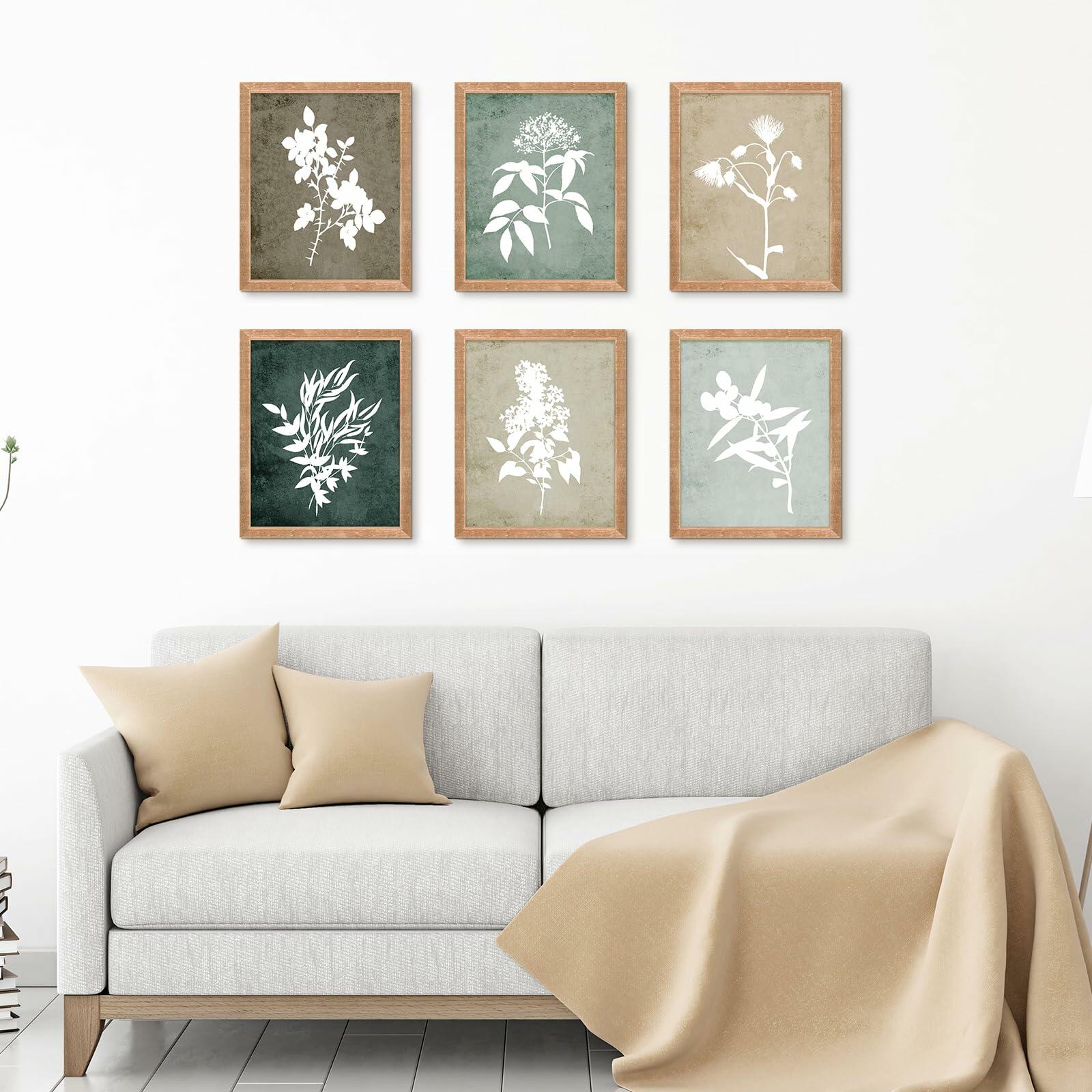 Botanical Wall Art Set of 6 Black Frame Vintage Minimalist Floral 12x10