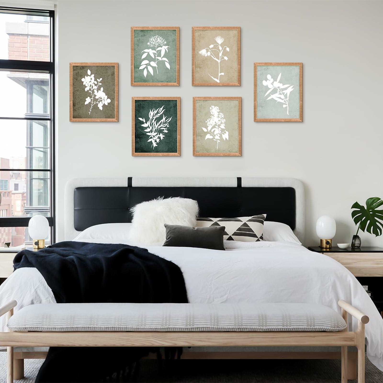 Botanical Wall Art Set of 6 Black Frame Vintage Minimalist Floral 12x10