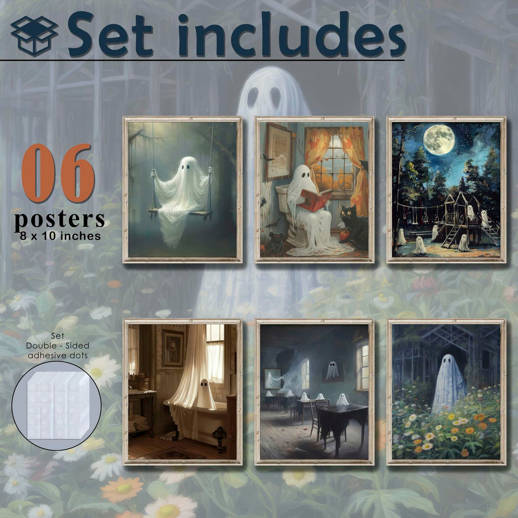 HD WOOD CRAFT Halloween Ghost Wall Art Prints Vintage Posters Unframed