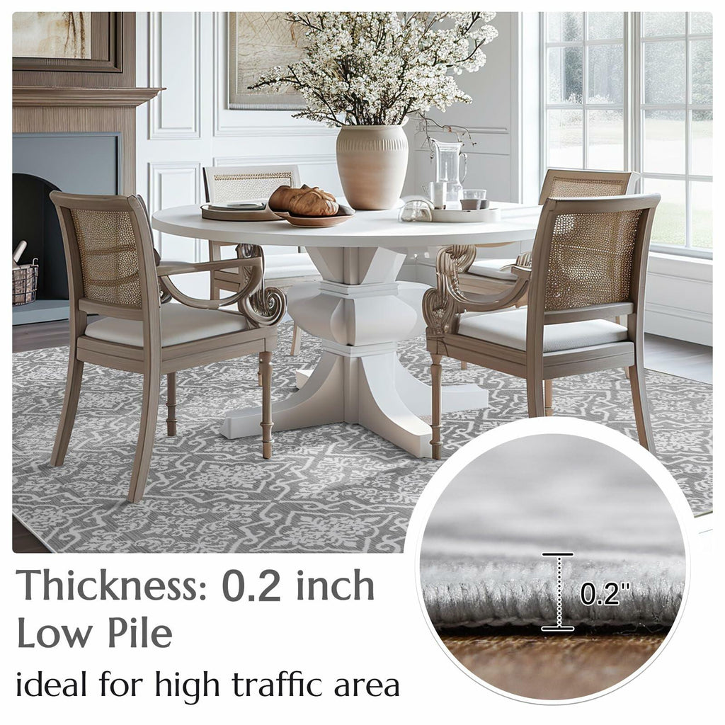 jinchan Area Rug 2x3 Moroccan Washable Non Slip Grey Floral Carpet