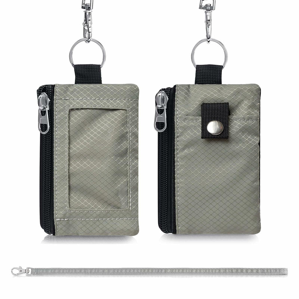 MILUMILUU RFID Blocking Minimalist Wallet Keychain Lanyard Light Grey