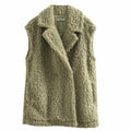 Amazhiyu Womens Faux Fur Waistcoat Vest Laurel Green Size M